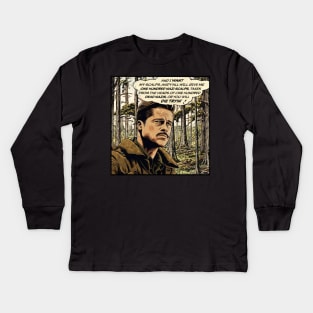 Inglorious Basterds, Brad Pitt "One Hundred Nazi Scalps" Vintage Comic Kids Long Sleeve T-Shirt